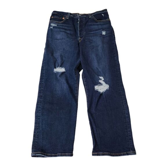 Levis Jeans Womens 31 Blue Ribcage Straight Ankle Button Fly Distress High-Rise - Picture 1 of 12